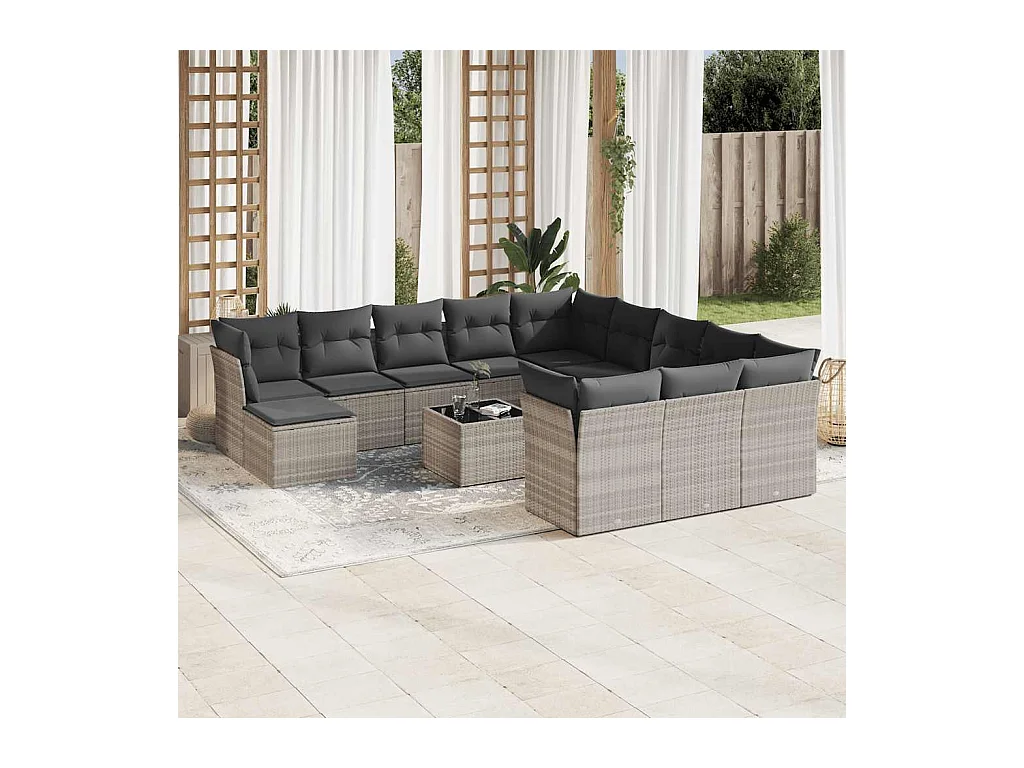 Set sofás de jardín con cojines 13 piezas ratán sintético gris