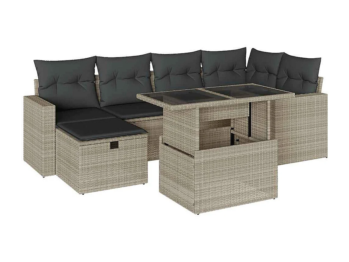 Salon de jardin avec coussins 7 pièces gris clair résine tressée