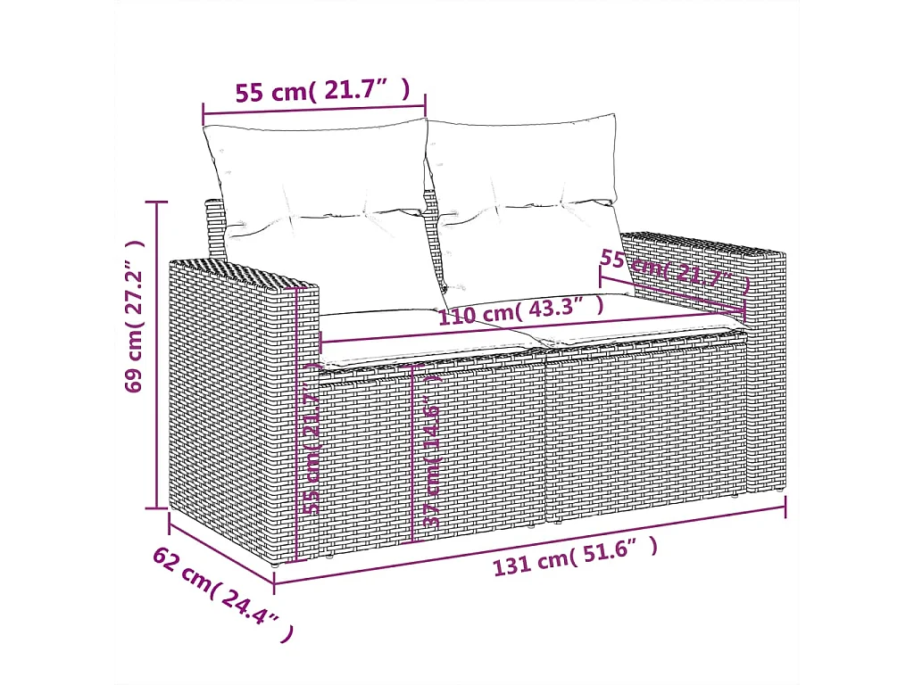 9-delige Loungeset met kussens poly rattan lichtgrijs