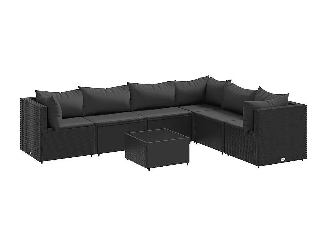 7-delige Loungeset met kussens poly rattan zwart