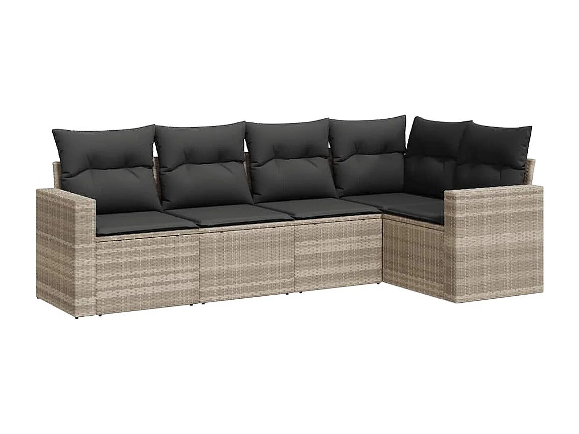 Set de sofás jardín y cojines 5 piezas ratán sintético gris claro