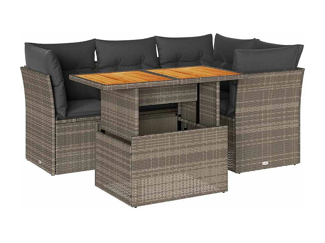 5-delige Loungeset met kussens poly rattan grijs