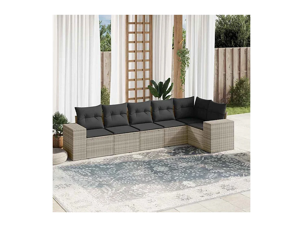 Salon de jardin 6 pièces avec coussins gris clair résine tressée