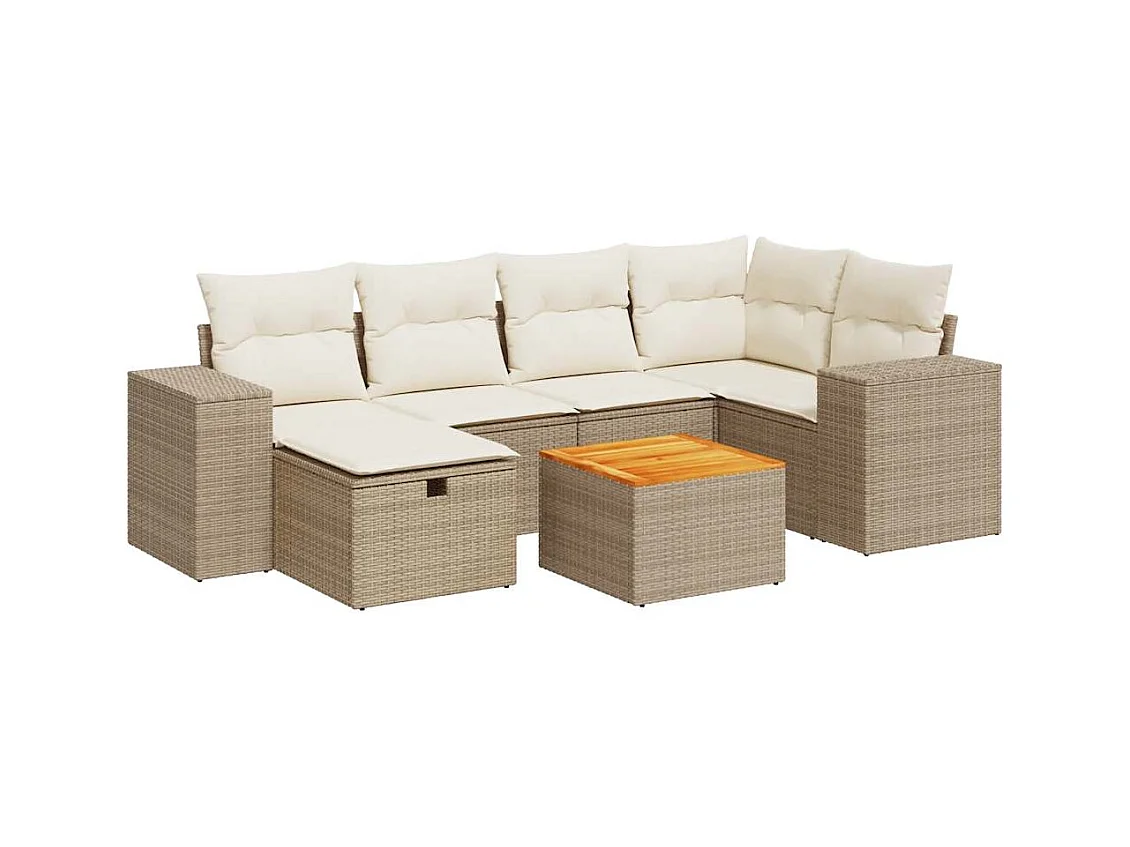 Salon de jardin avec coussins 7 pièces beige résine tressée