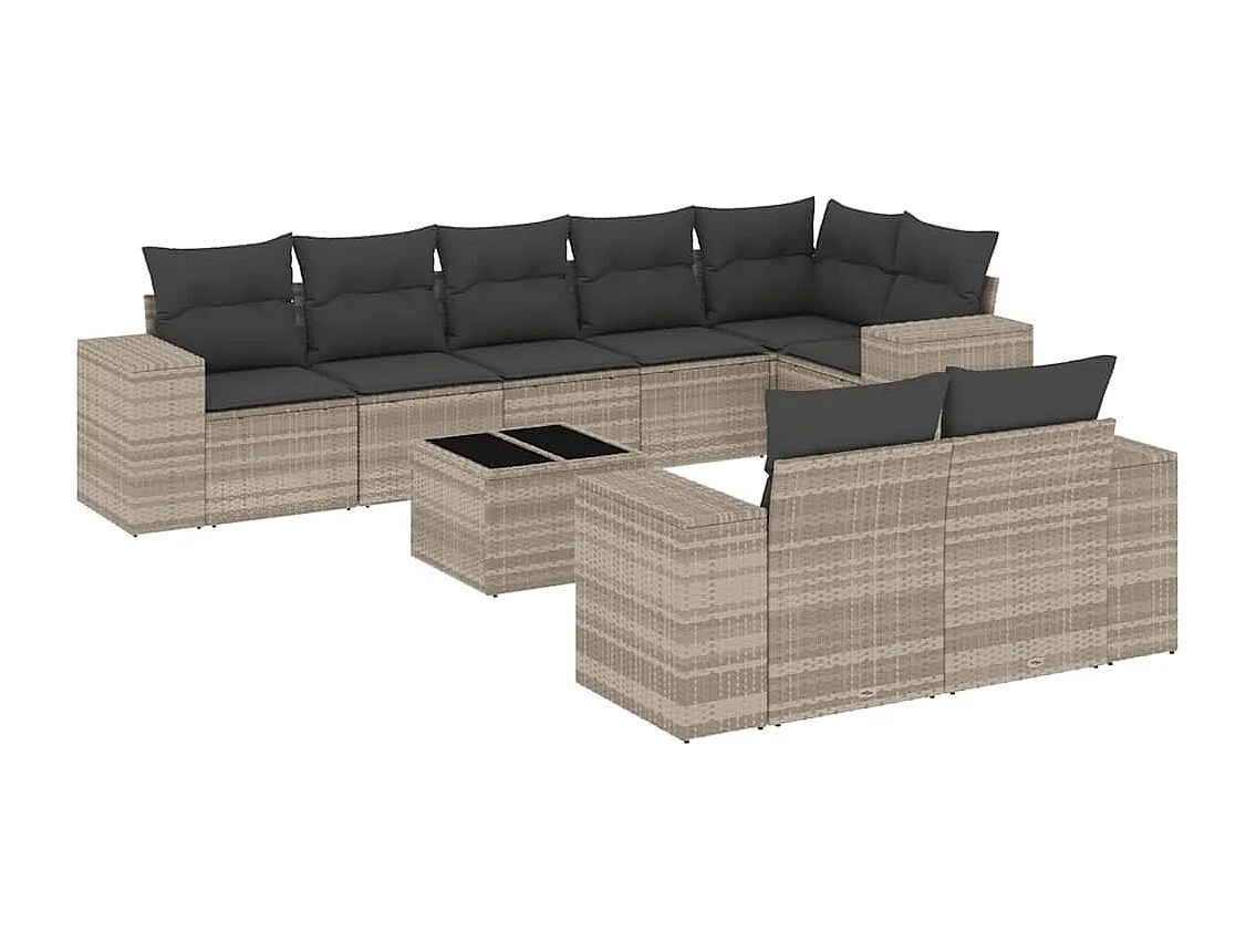 Set muebles jardín 9 piezas y cojines ratán sintético gris claro