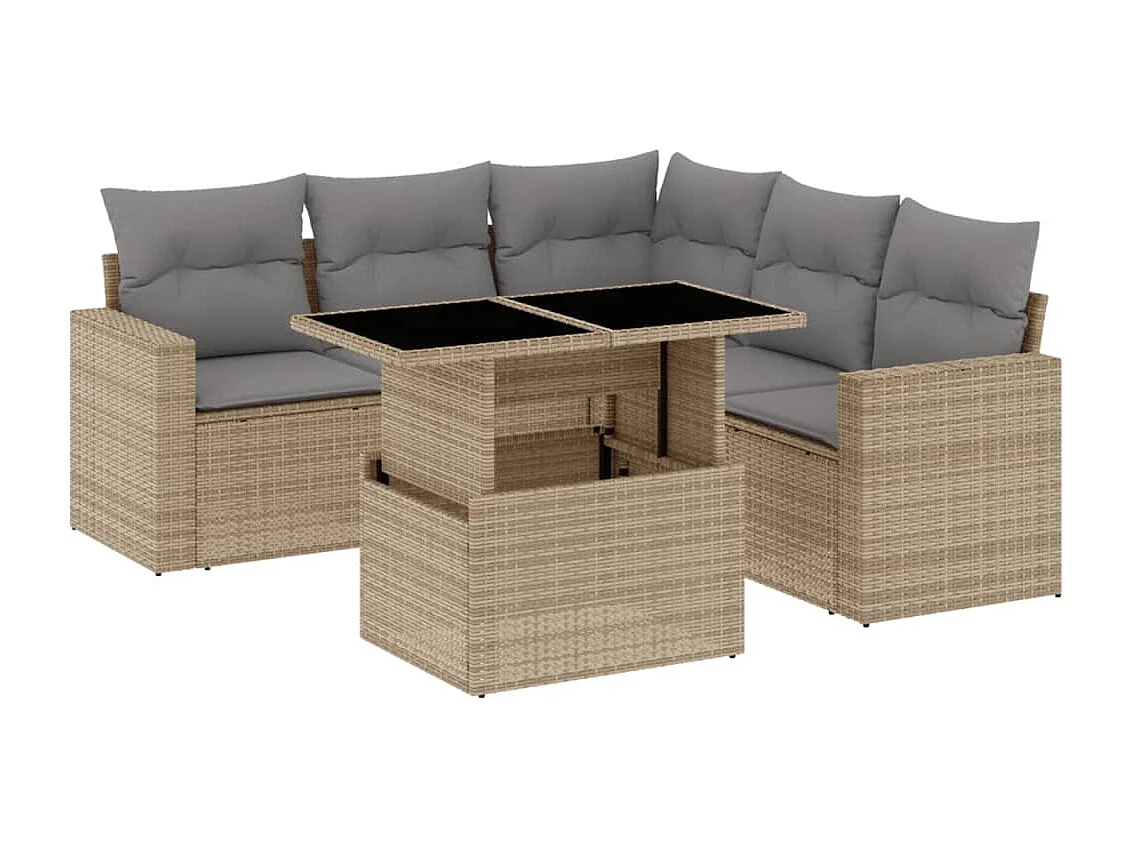 Salon de jardin avec coussins 6 pièces beige résine tressée
