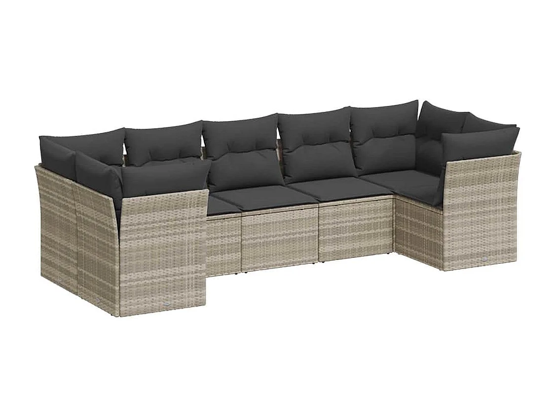 Salon de jardin avec coussins 7 pièces gris clair résine tressée