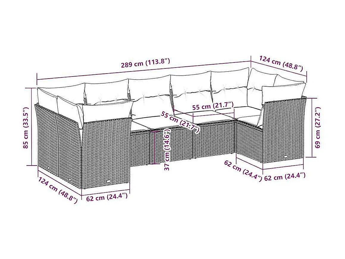 Salon de jardin avec coussins 7 pièces gris clair résine tressée