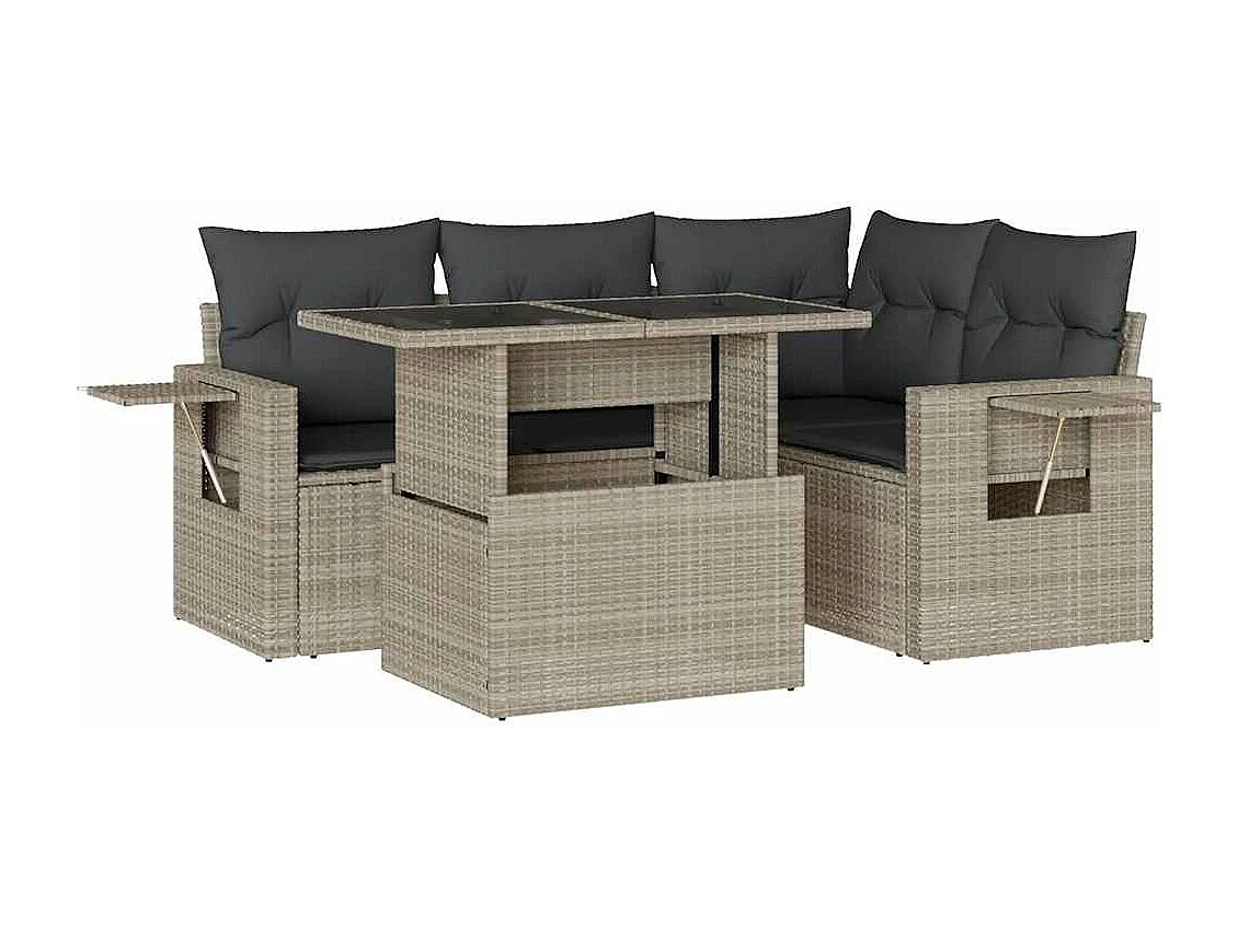 Set de sofás jardín y cojines 5 piezas ratán sintético gris claro