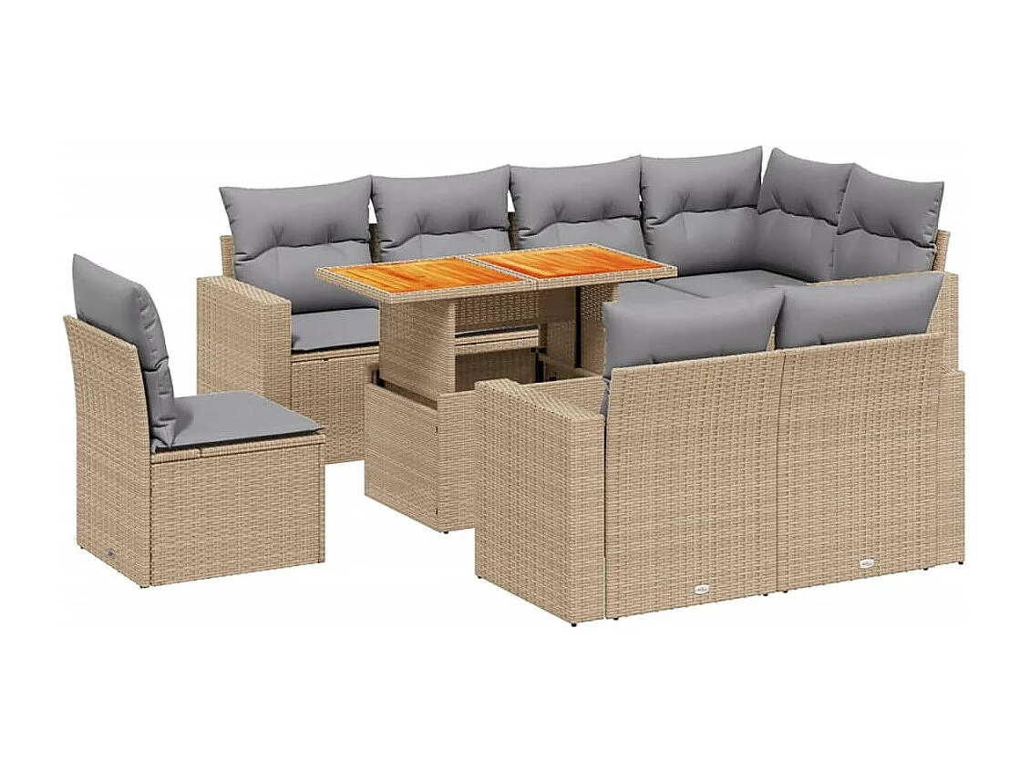 9 peças conjunto de sofás para jardim com almofadões vime PE bege