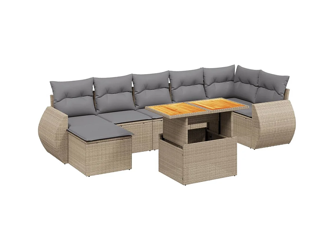 Salon de jardin avec coussins 8 pièces beige résine tressée