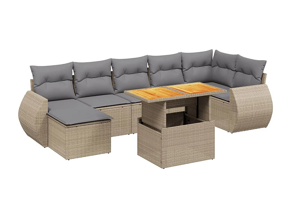 Salon de jardin avec coussins 8 pièces beige résine tressée