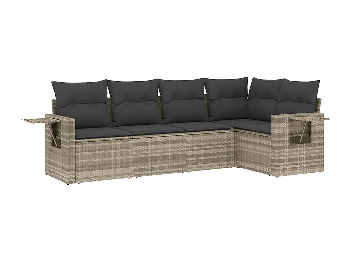 Set de sofás jardín y cojines 5 piezas ratán sintético gris claro