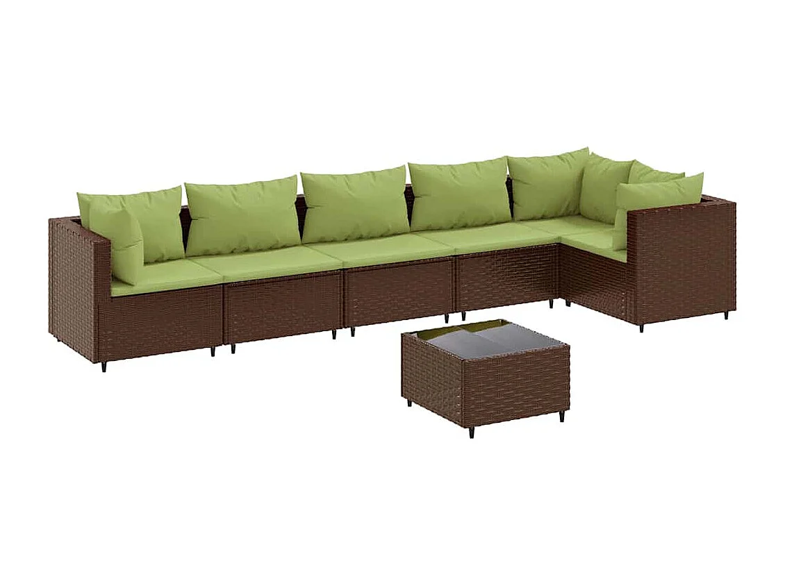 Set muebles de jardín 7 piezas y cojines ratán sintético marrón
