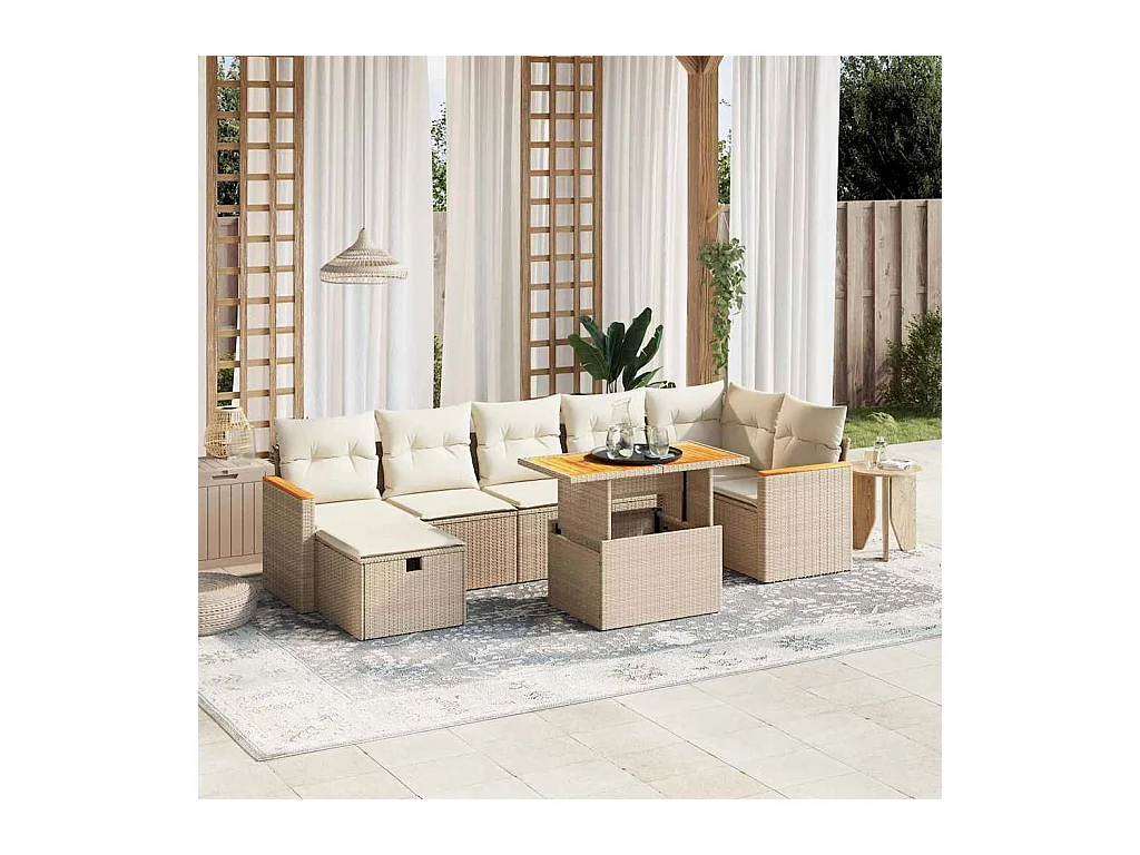 Salon de jardin avec coussins 8 pièces beige résine tressée