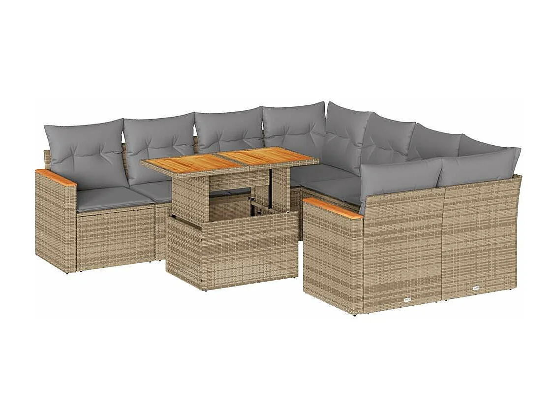 Salon de jardin avec coussins 9 pièces beige résine tressée acacia