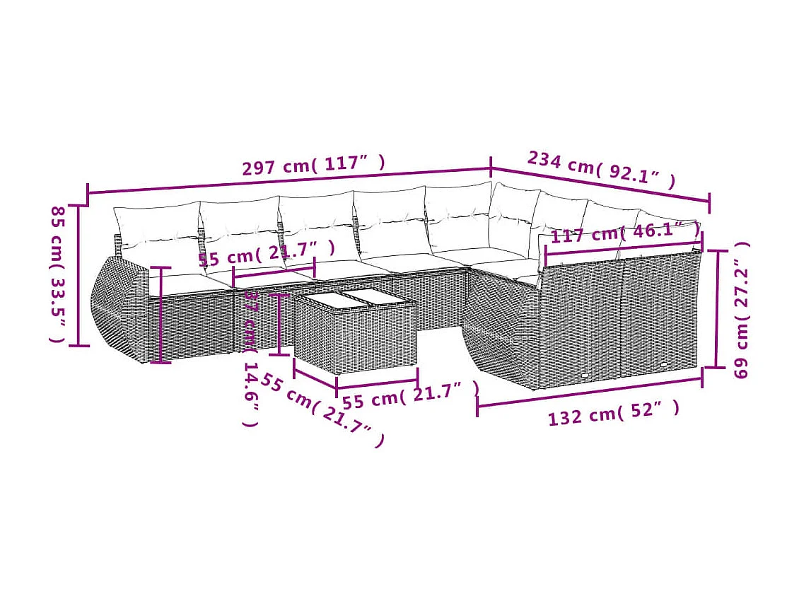 10-delige Loungeset met kussens poly rattan bruin