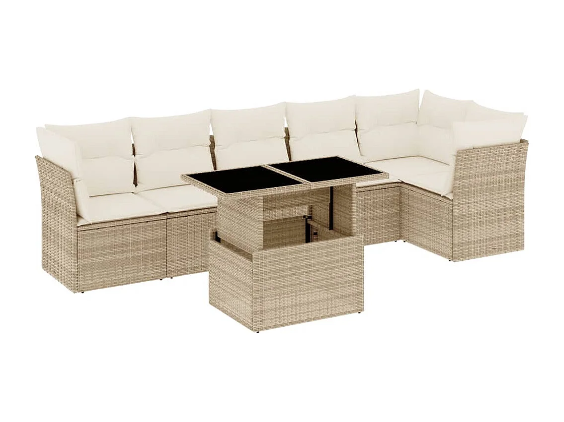 Set sofás de jardín 7 piezas y cojines ratán sintético beige
