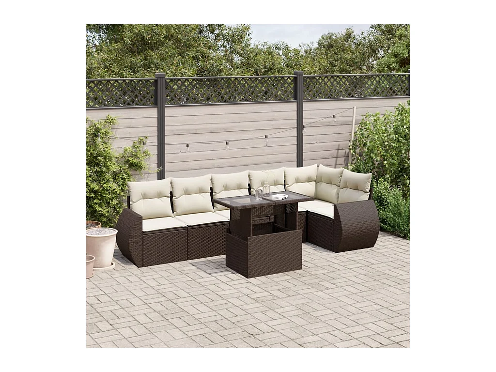 Salon de jardin avec coussins 7 pièces marron résine tressée