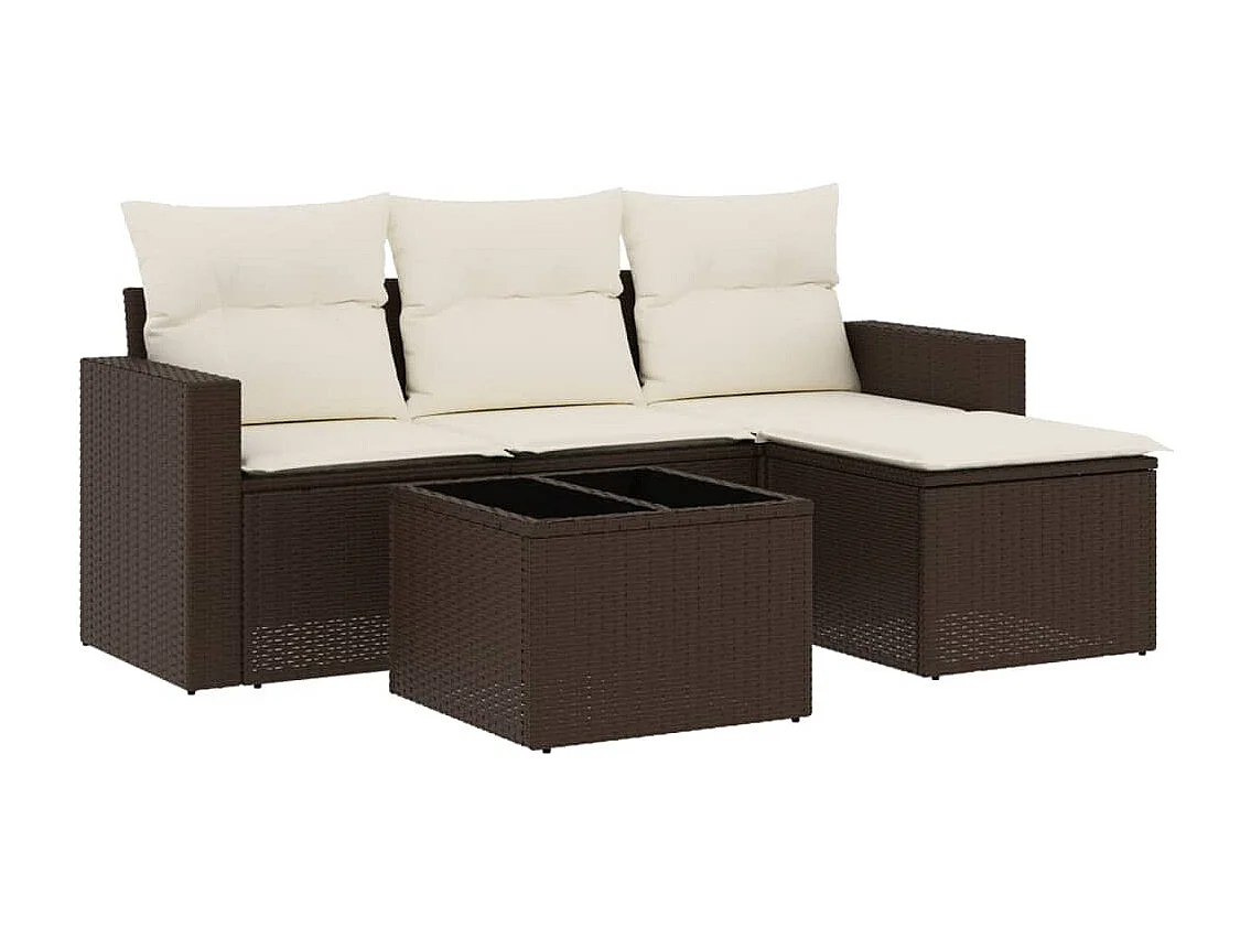 Salon de jardin avec coussins 5 pièces marron résine tressée