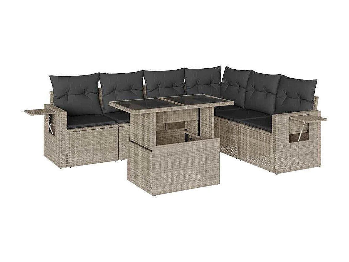 Salon de jardin avec coussins 7 pièces gris clair résine tressée