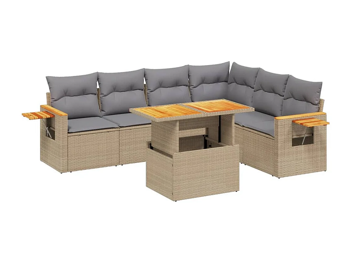 Salon de jardin avec coussins 7 pièces beige résine tressée