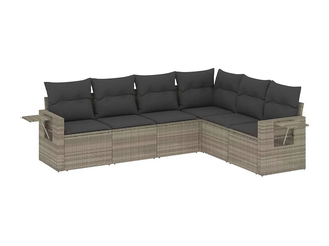 6 peças conj. sofás jardim com almofadões vime PE cinzento-claro