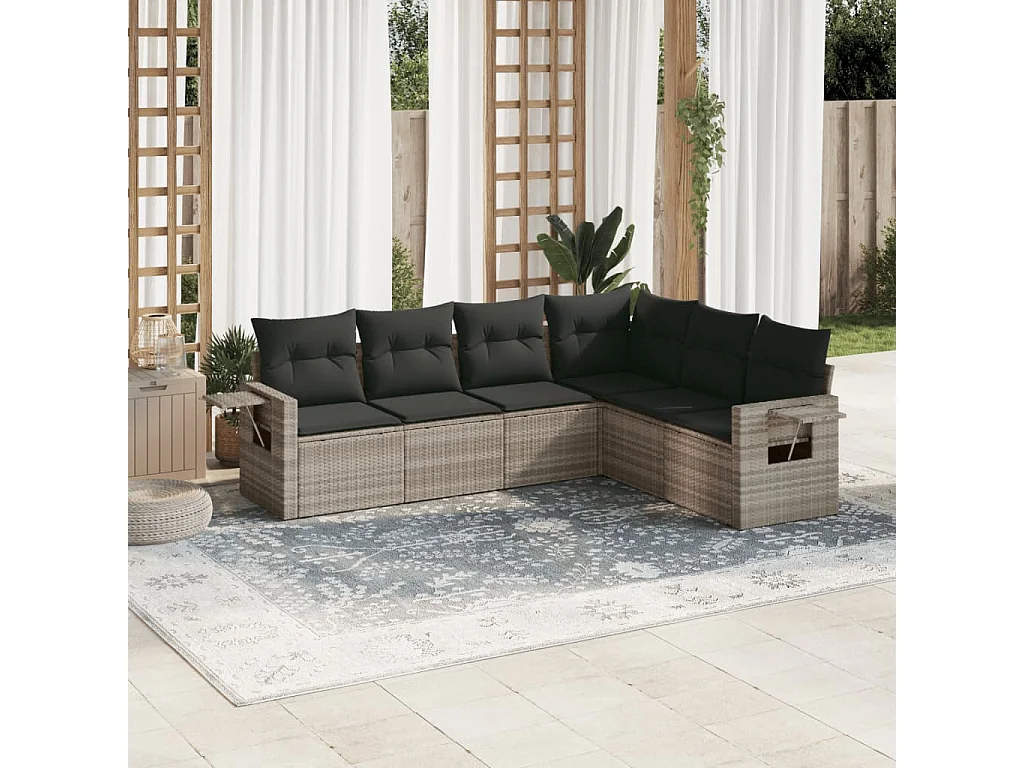 Salon de jardin 6 pièces avec coussins gris clair résine tressée
