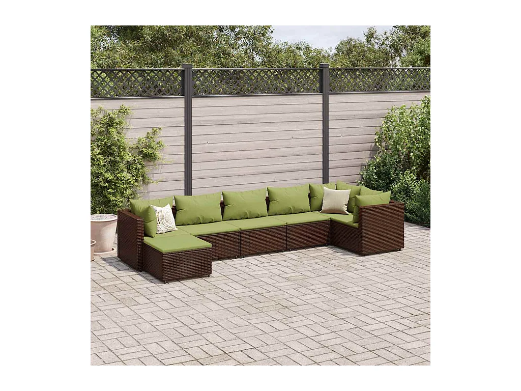 Salon de jardin avec coussins 7 pièces marron résine tressée