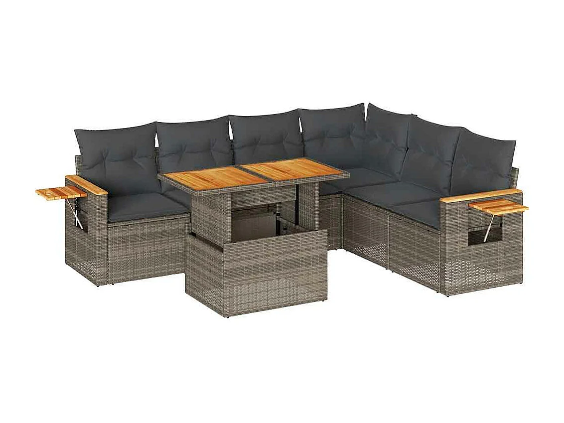 Salon de jardin avec coussins 6 pièces gris résine tressée acacia