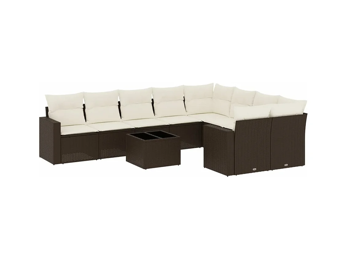 Salon de jardin 10 pièces avec coussins marron résine tressée