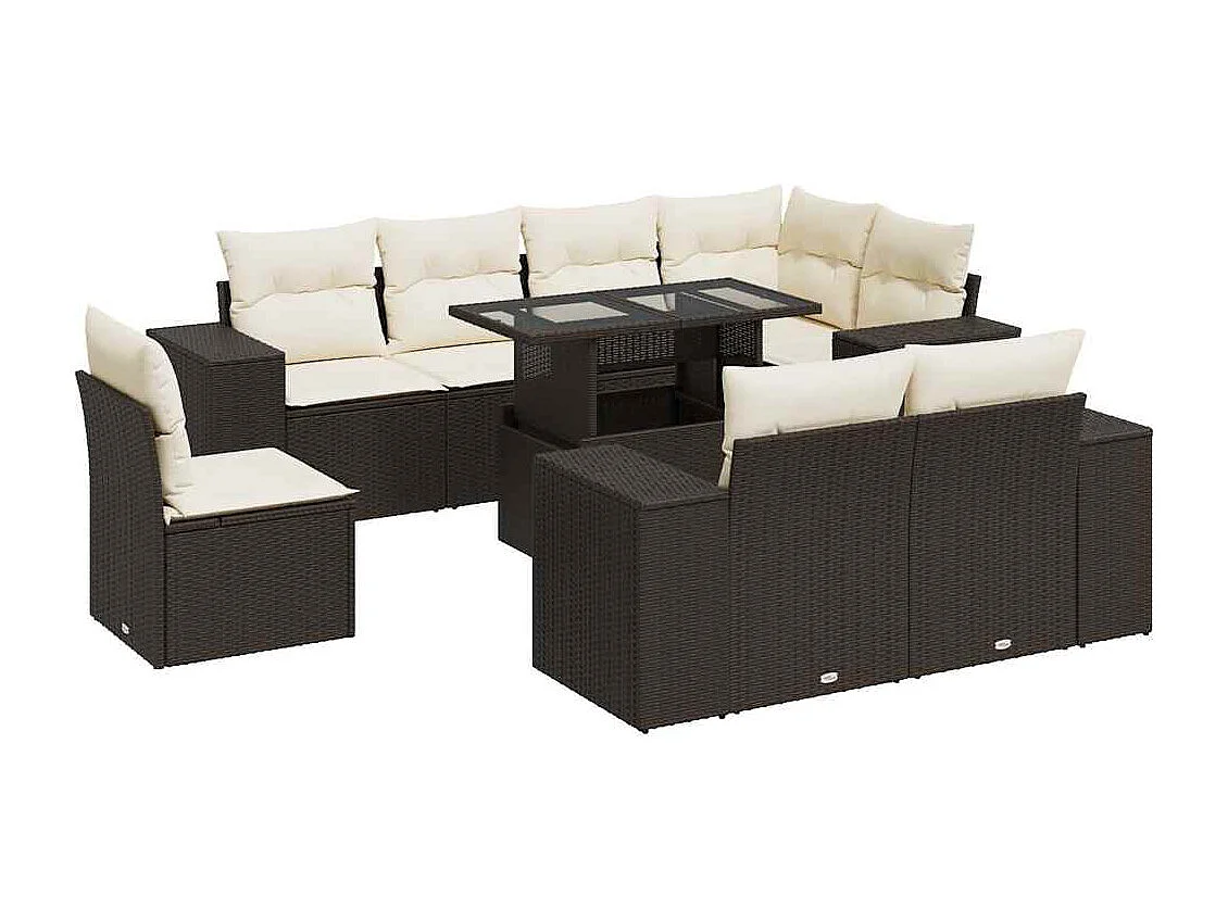 Salon de jardin avec coussins 9 pièces marron résine tressée
