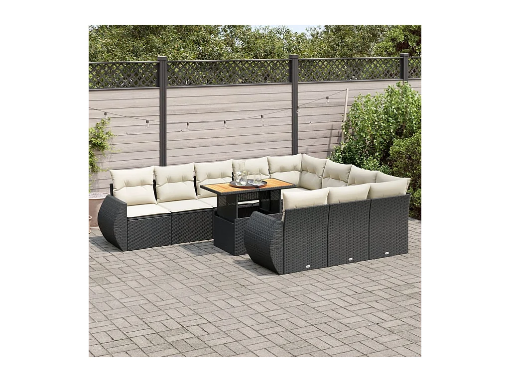 11 peças conjunto sofás de jardim com almofadões vime PE preto