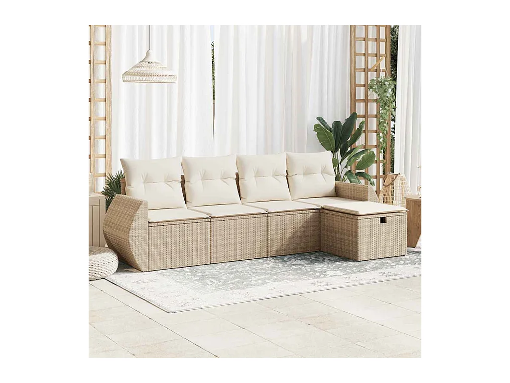 Salon de jardin avec coussins 5 pièces beige résine tressée