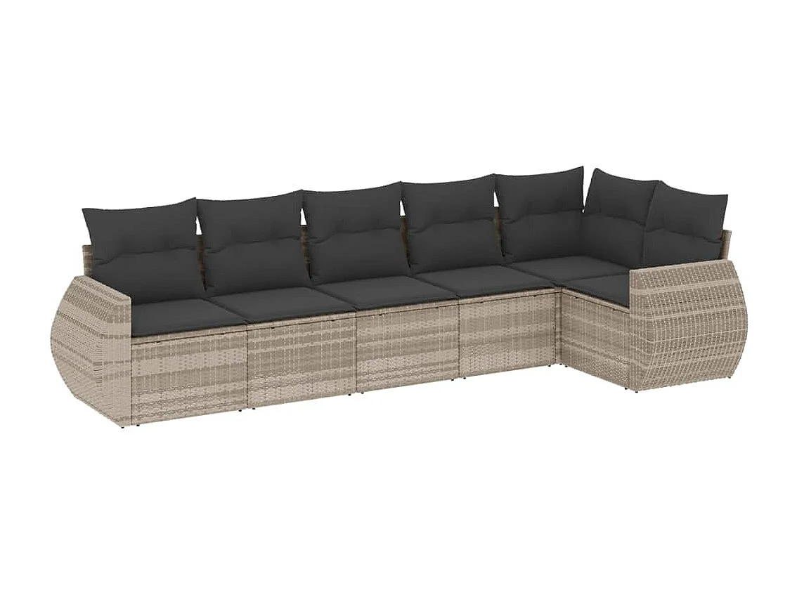 6 peças conj. sofás jardim com almofadões vime PE cinzento-claro