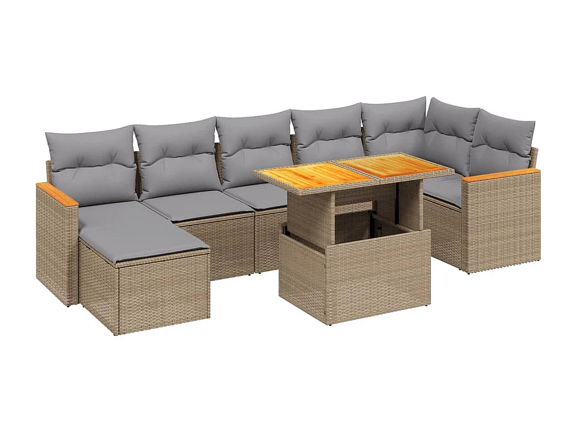 8-delige Loungeset met kussens poly rattan beige