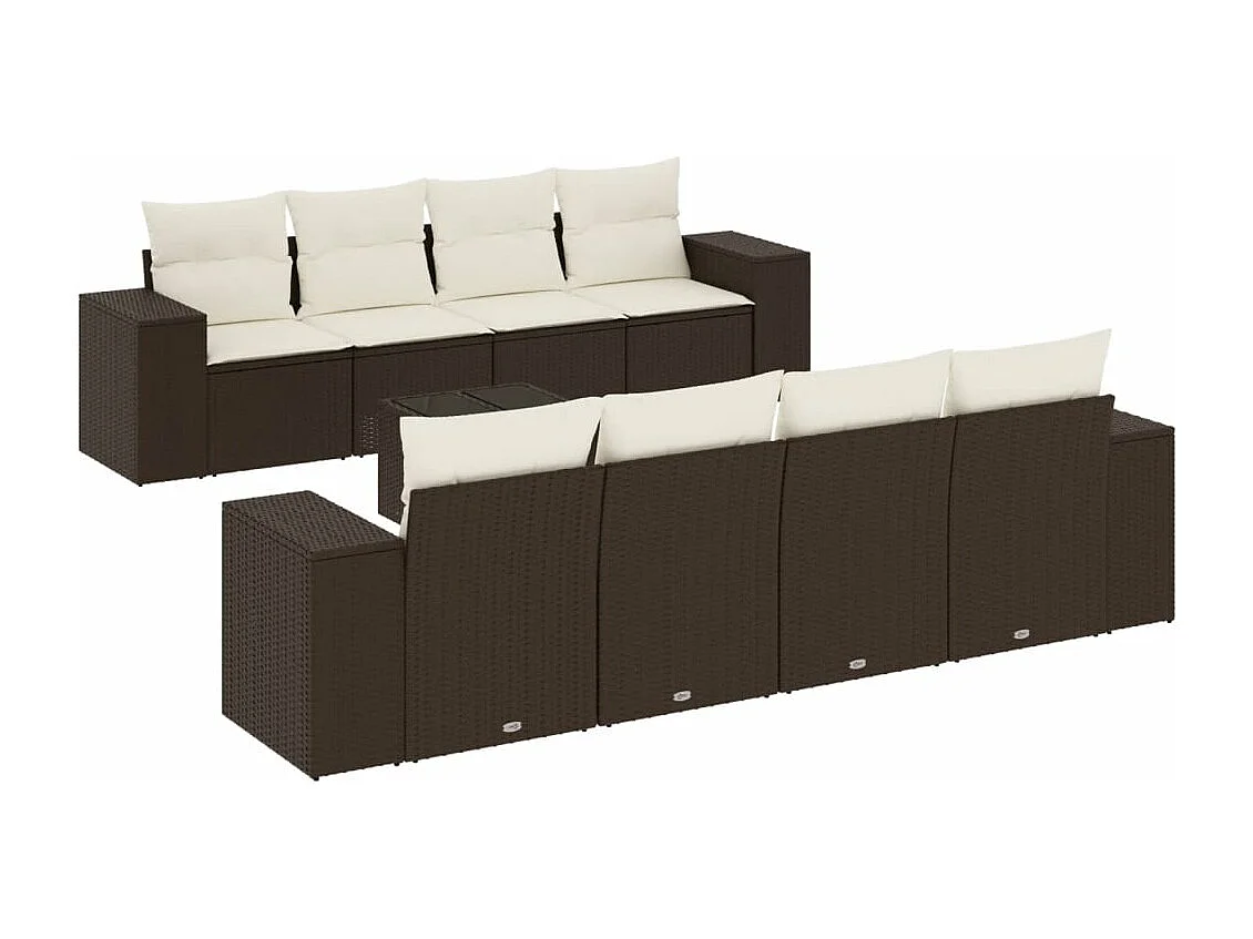 9-delige Loungeset met kussens poly rattan bruin