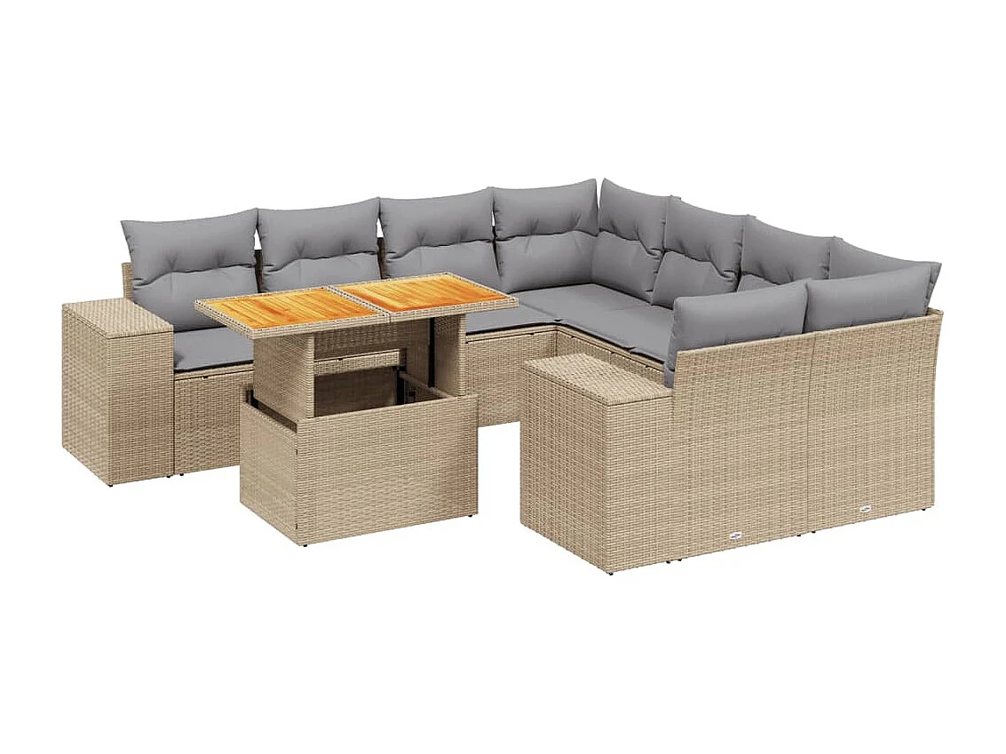 Salon de jardin avec coussins 9 pièces beige résine tressée