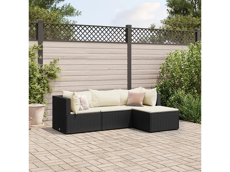 Salon de jardin 4 pièces avec coussins Noir Résine tressée