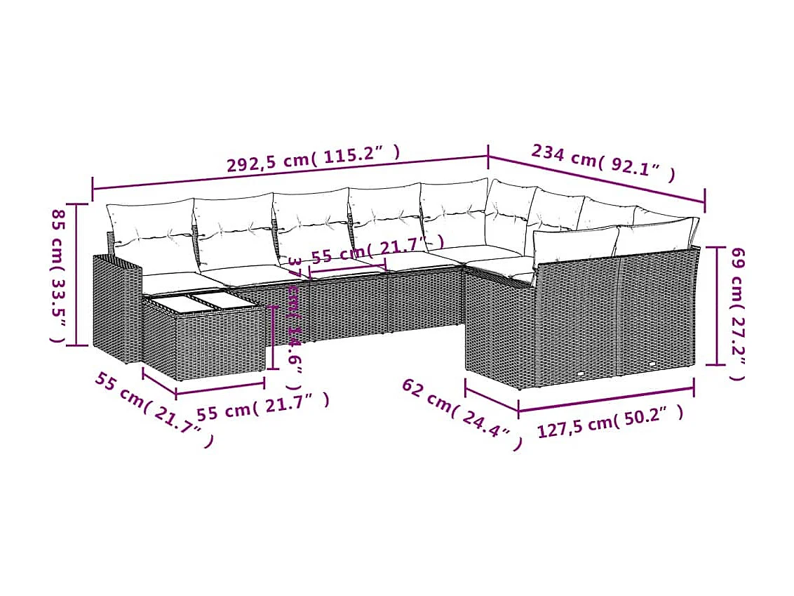 Salon de jardin avec coussins 10 pièces gris clair résine tressée