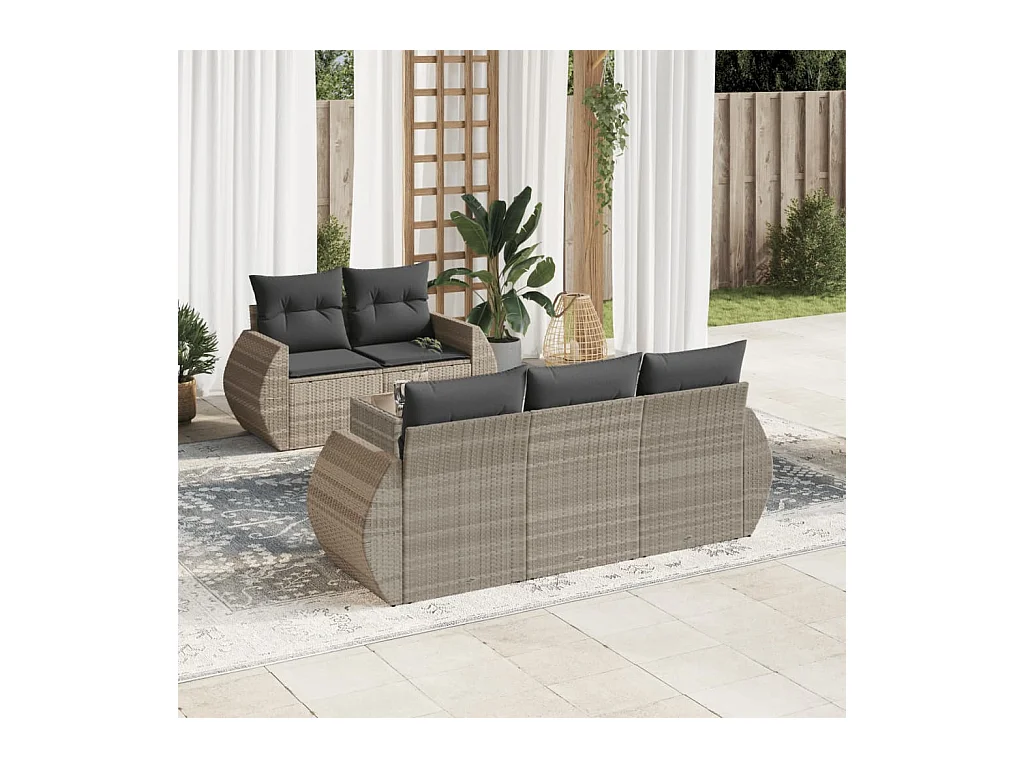 Salon de jardin 6 pièces avec coussins gris clair résine tressée