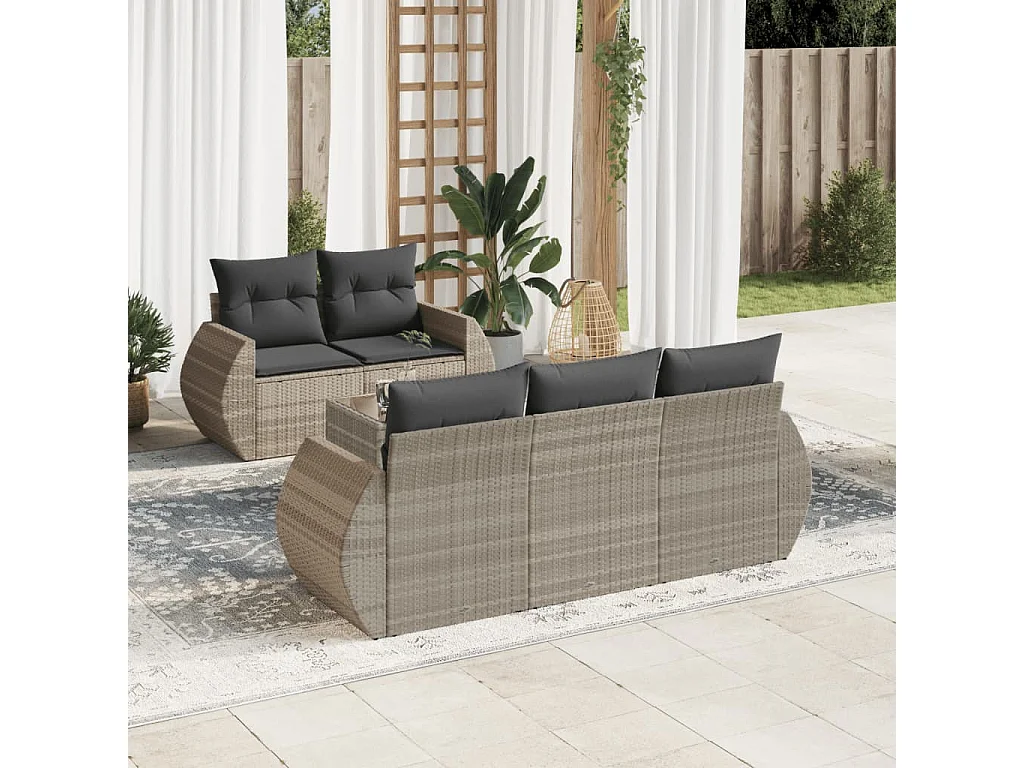 6-delige Loungeset met kussens poly rattan lichtgrijs