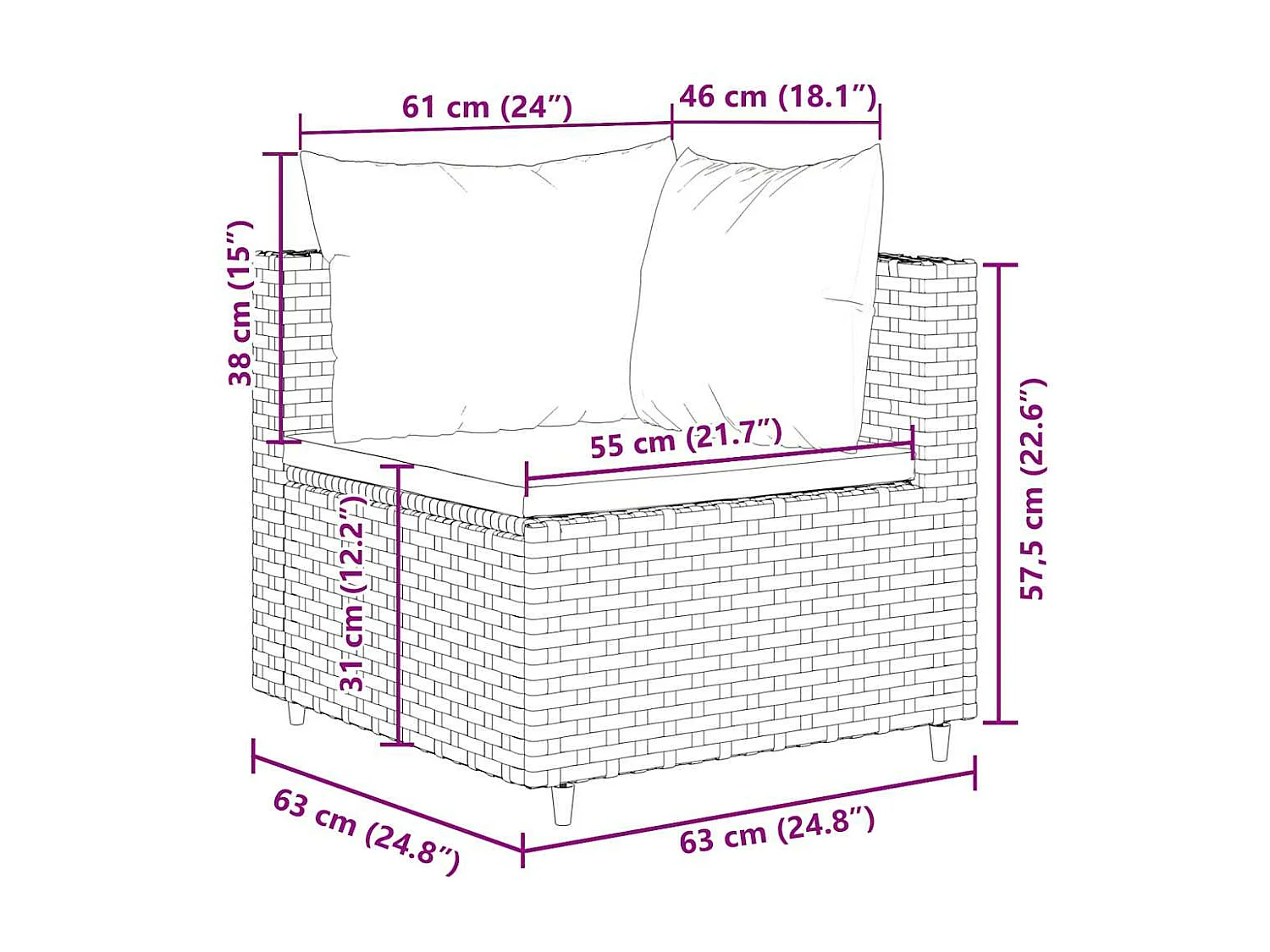 Set muebles de jardín 4 piezas y cojines ratán sintético marrón