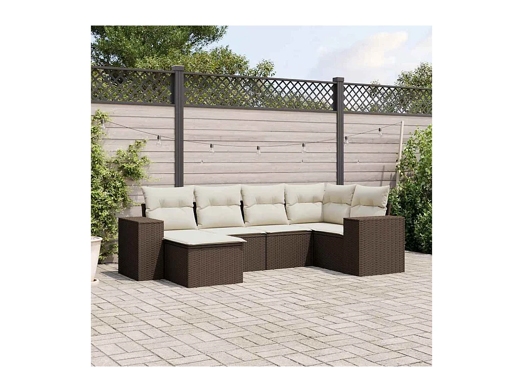 6-delige Loungeset met kussens poly rattan bruin