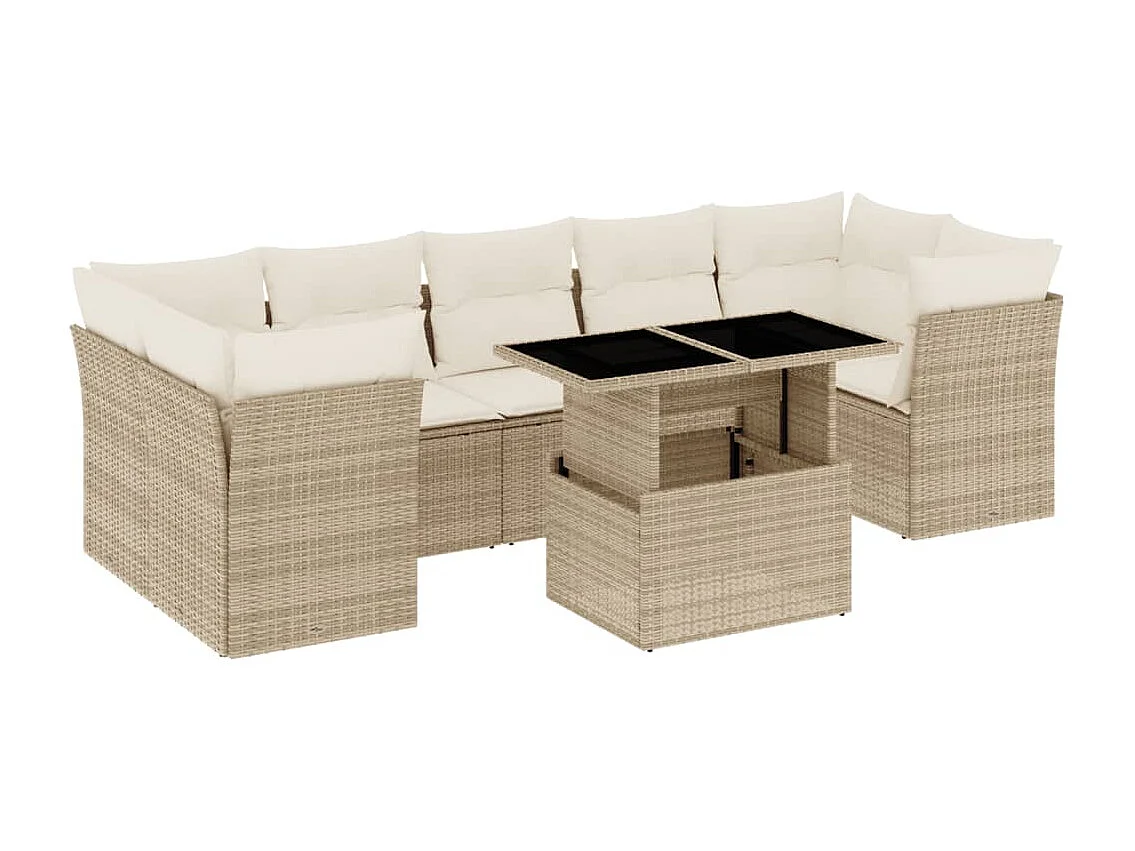 Salon de jardin avec coussins 8 pièces beige résine tressée