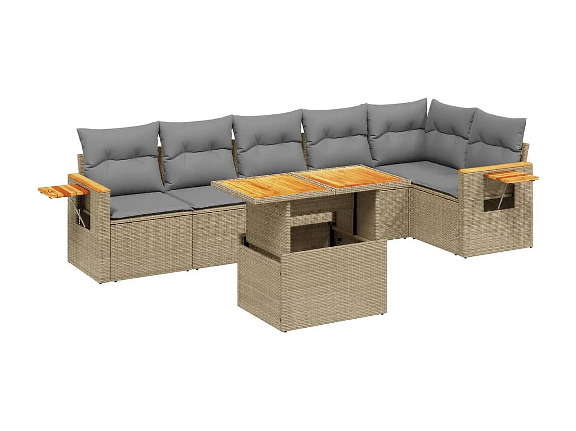 Salon de jardin avec coussins 7 pièces beige résine tressée