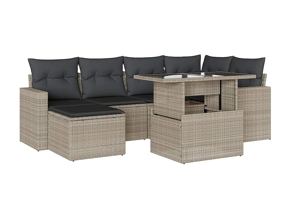Salon de jardin avec coussins 7 pièces gris clair résine tressée