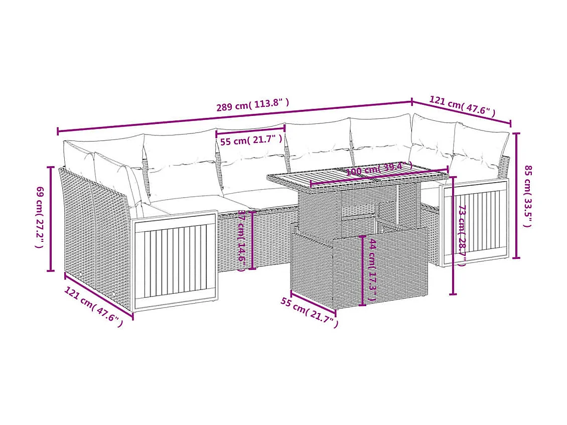 Salon de jardin avec coussins 8 pièces beige résine tressée