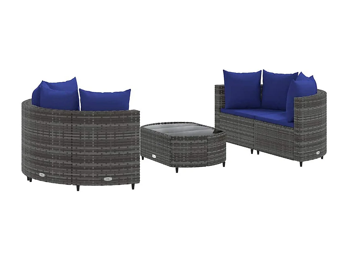 Salon de jardin 5 pièces avec coussins gris résine tressée