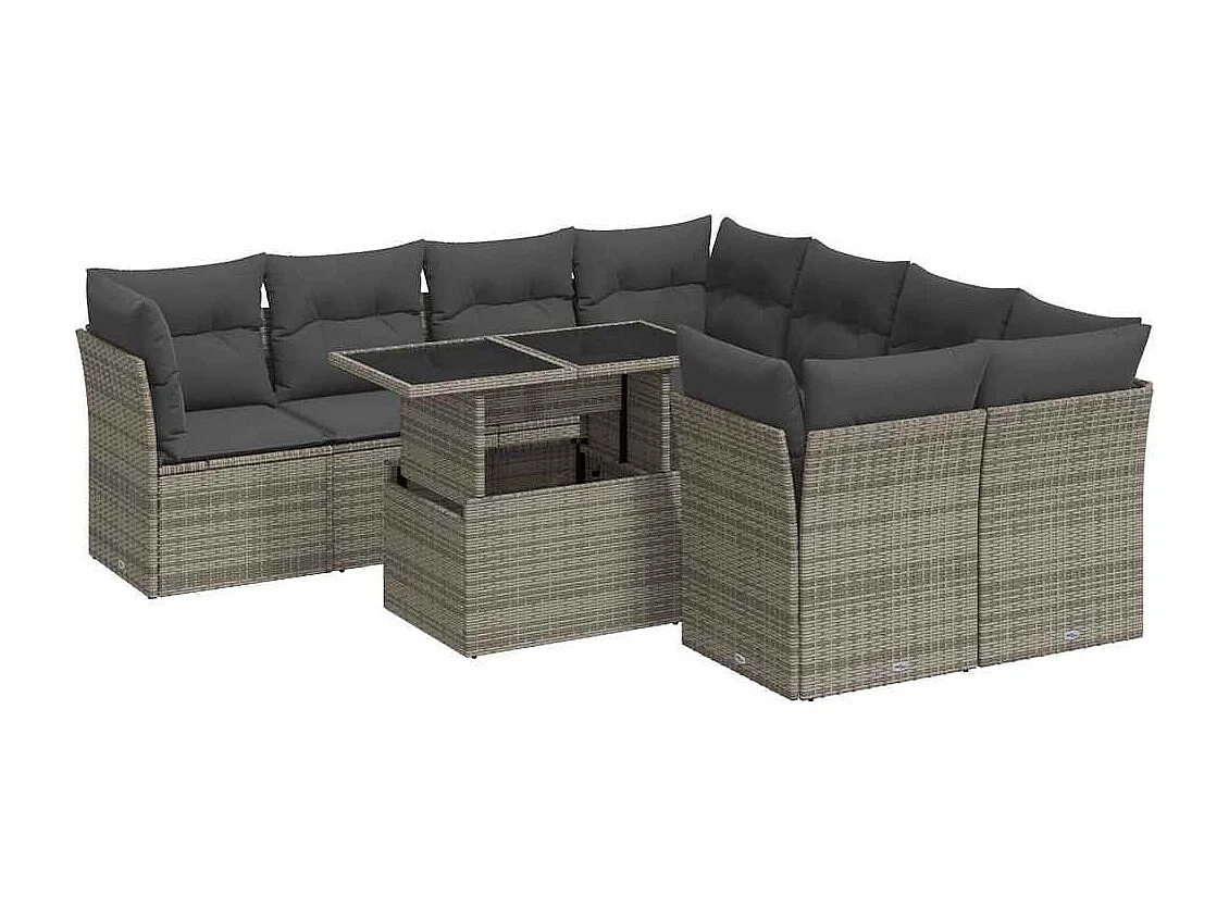 9-delige Loungeset met kussens poly rattan grijs